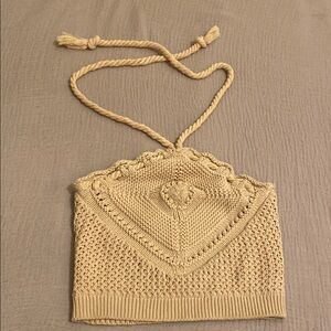 DARAH DAHL Beige Crochet Halter Top. Size S